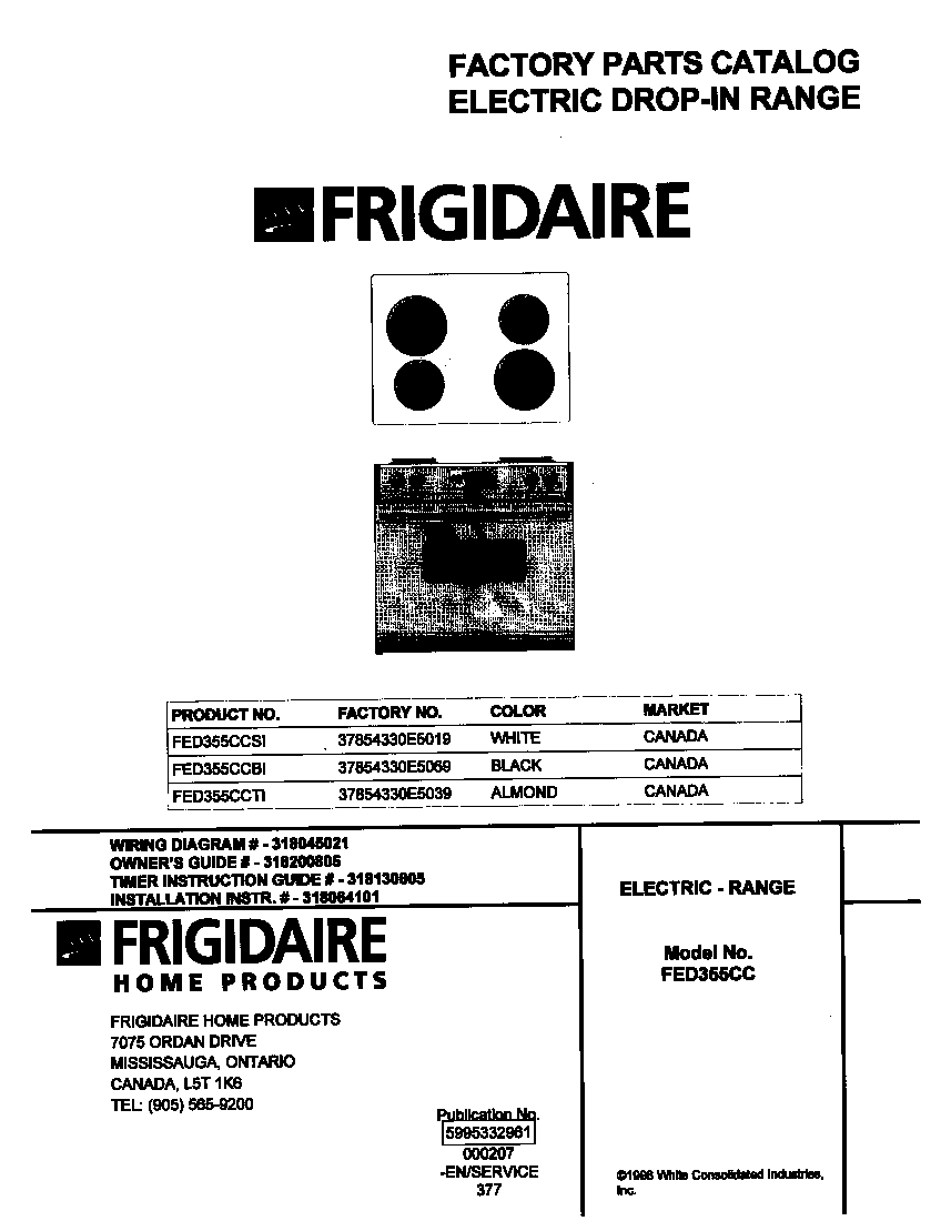 Frigidaire FED355CCSI cover diagram