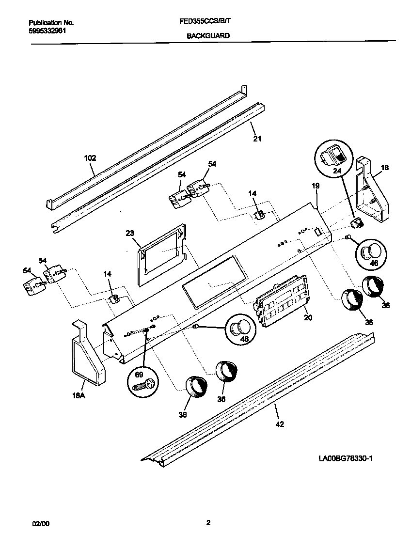 Frigidaire FED355CCSI backguard diagram