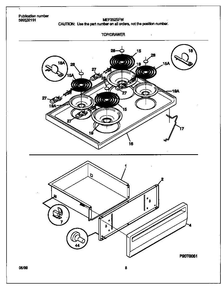 Frigidaire MEF352SFWC top/drawer diagram