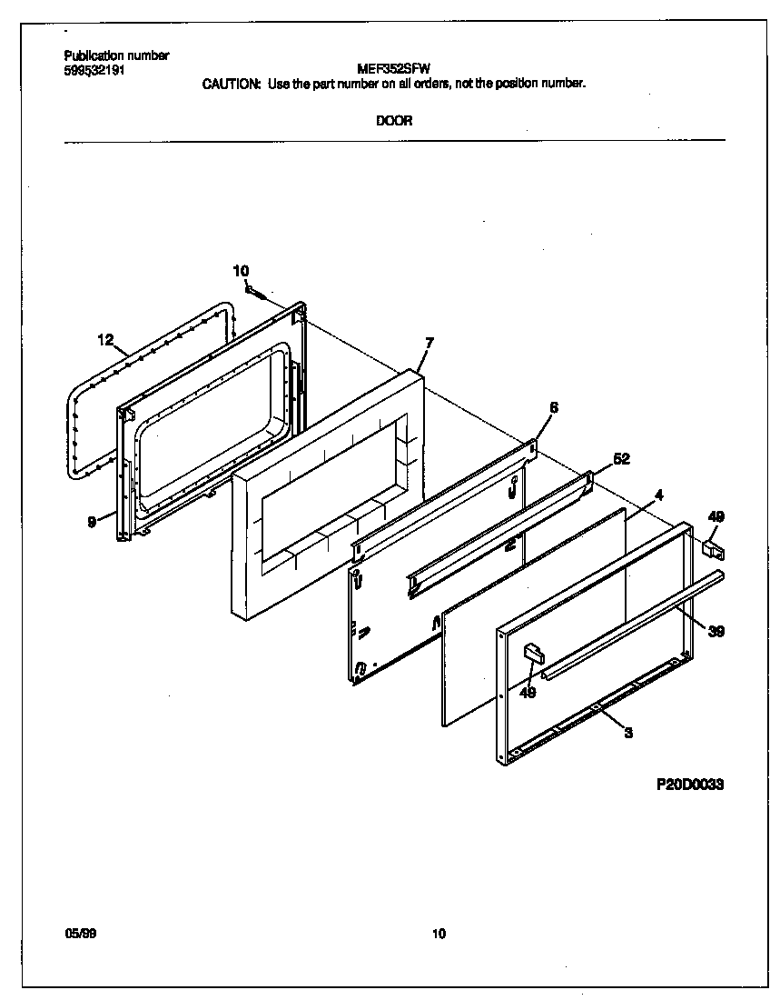 Frigidaire MEF352SFWC door diagram