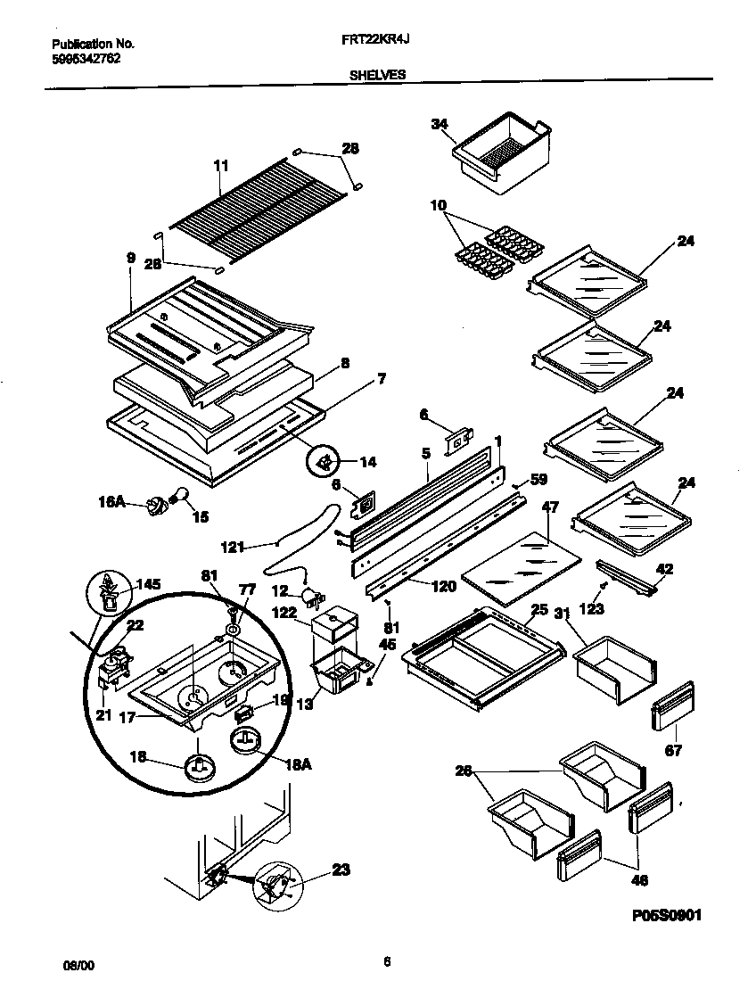 Frigidaire FRT22KR4JQ1 shelves diagram
