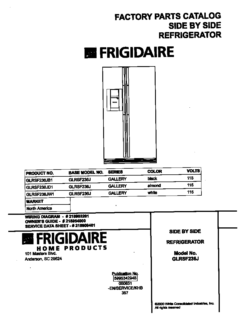 Frigidaire GLRSF236JB1 cover diagram
