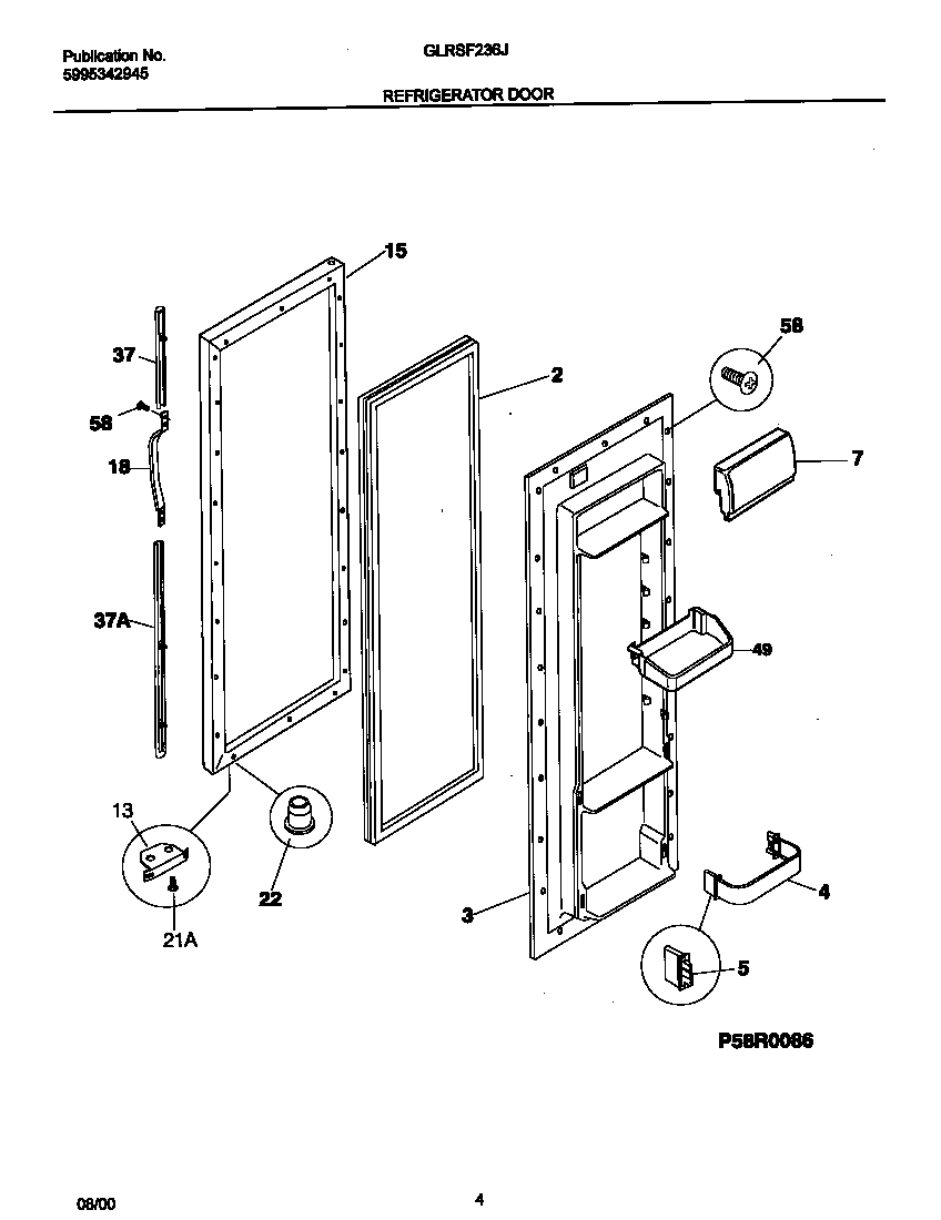 Frigidaire GLRSF236JB1 refrigerator door diagram