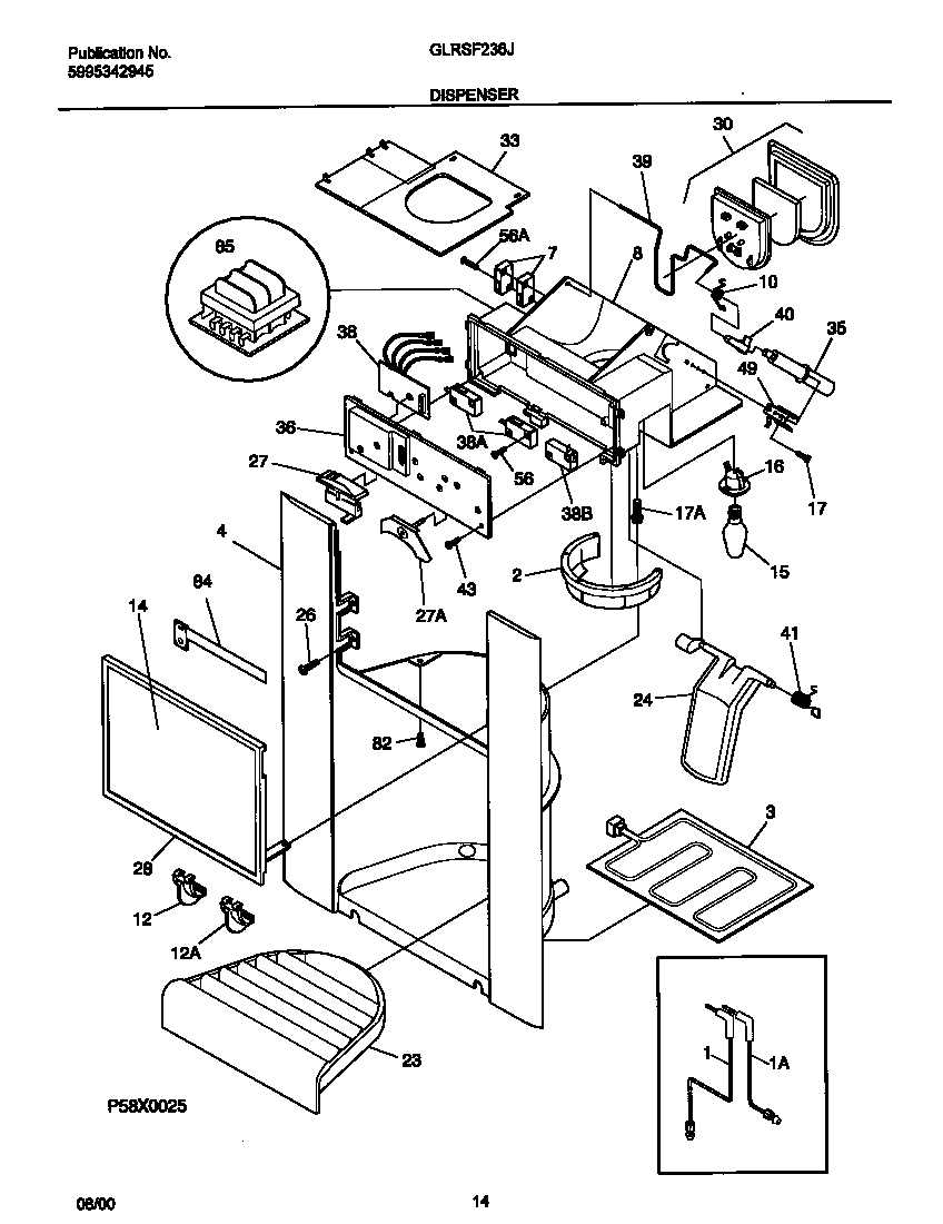 Frigidaire GLRSF236JB1 dispenser diagram