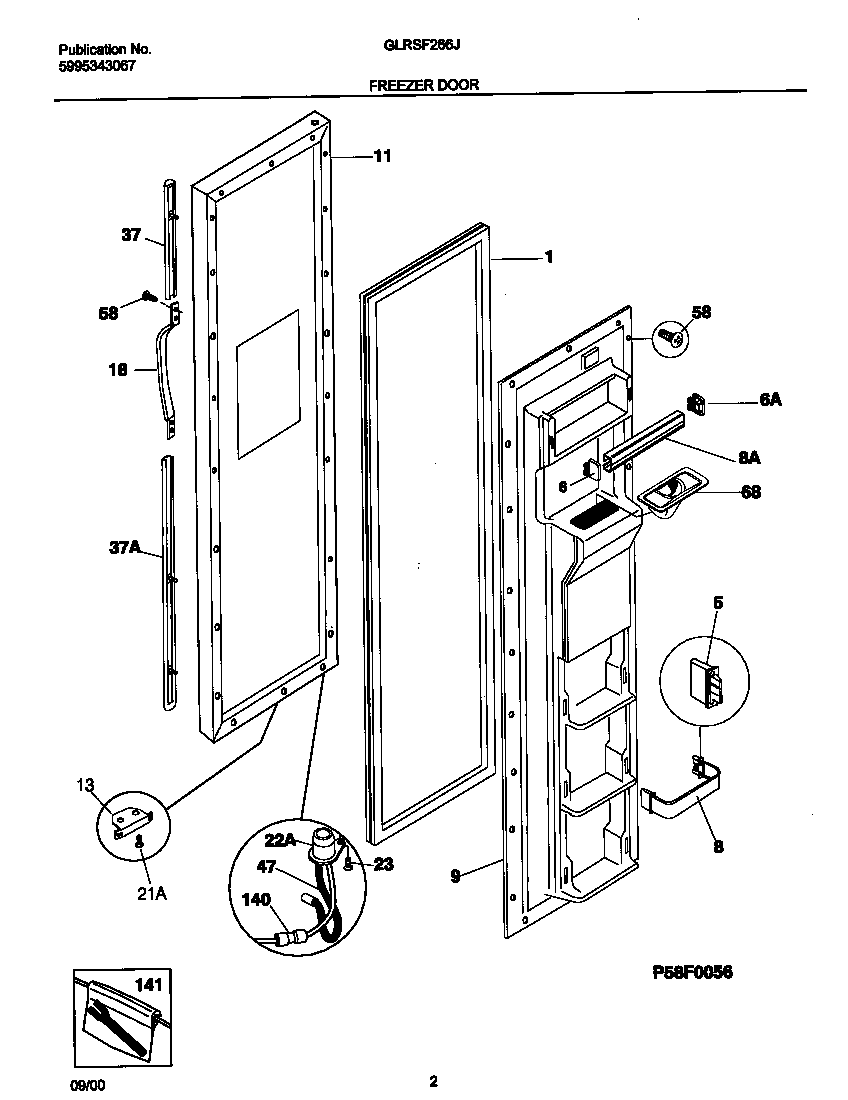 Frigidaire GLRSF266JW1 freezer door diagram