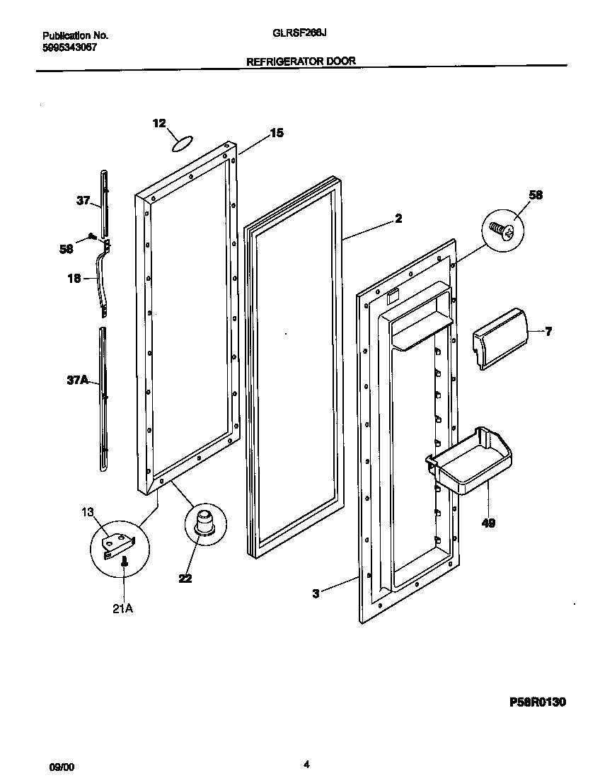 Frigidaire GLRSF266JW1 refrigerator door diagram