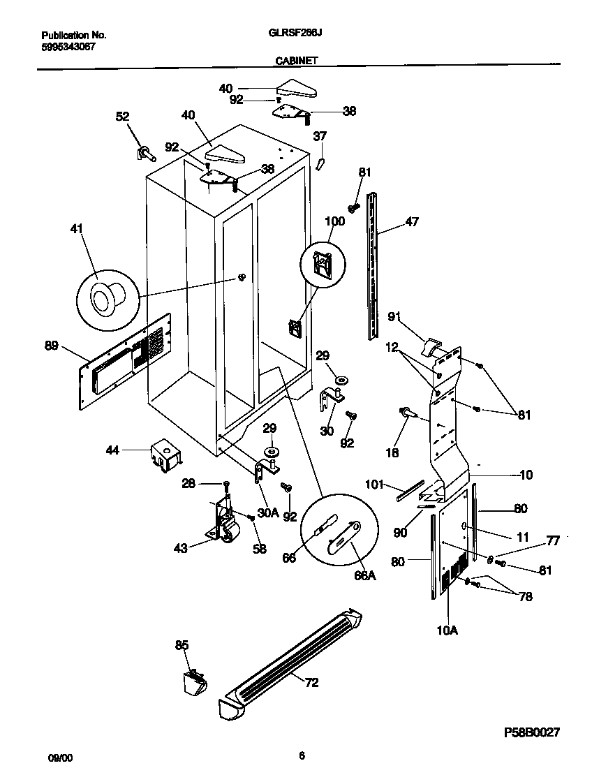 Frigidaire GLRSF266JW1 cabinet diagram