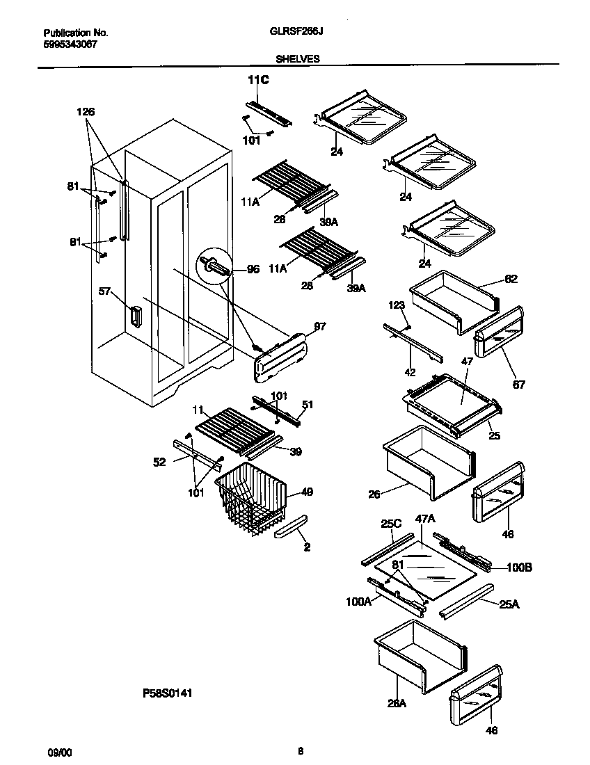 Frigidaire GLRSF266JW1 shelves diagram