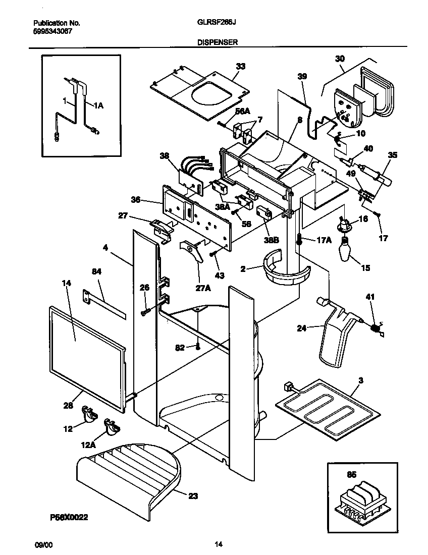 Frigidaire GLRSF266JW1 dispenser diagram