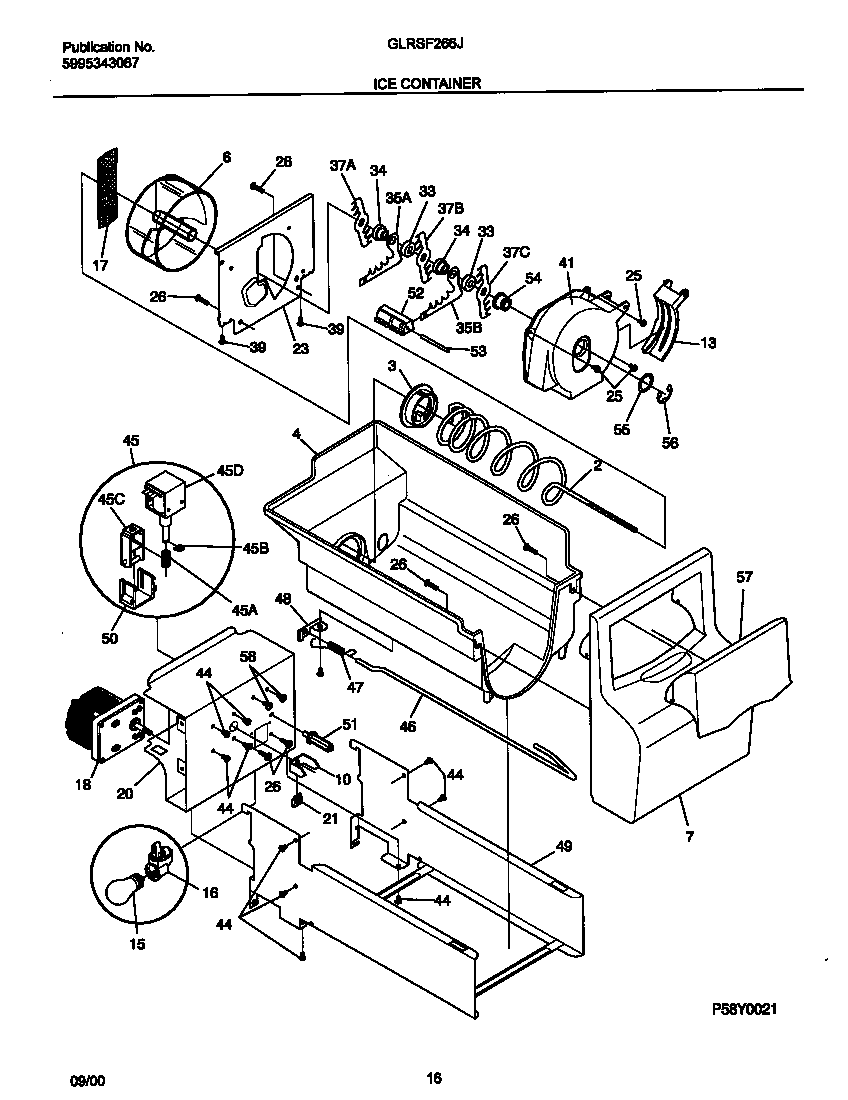 Frigidaire GLRSF266JW1 ice container diagram