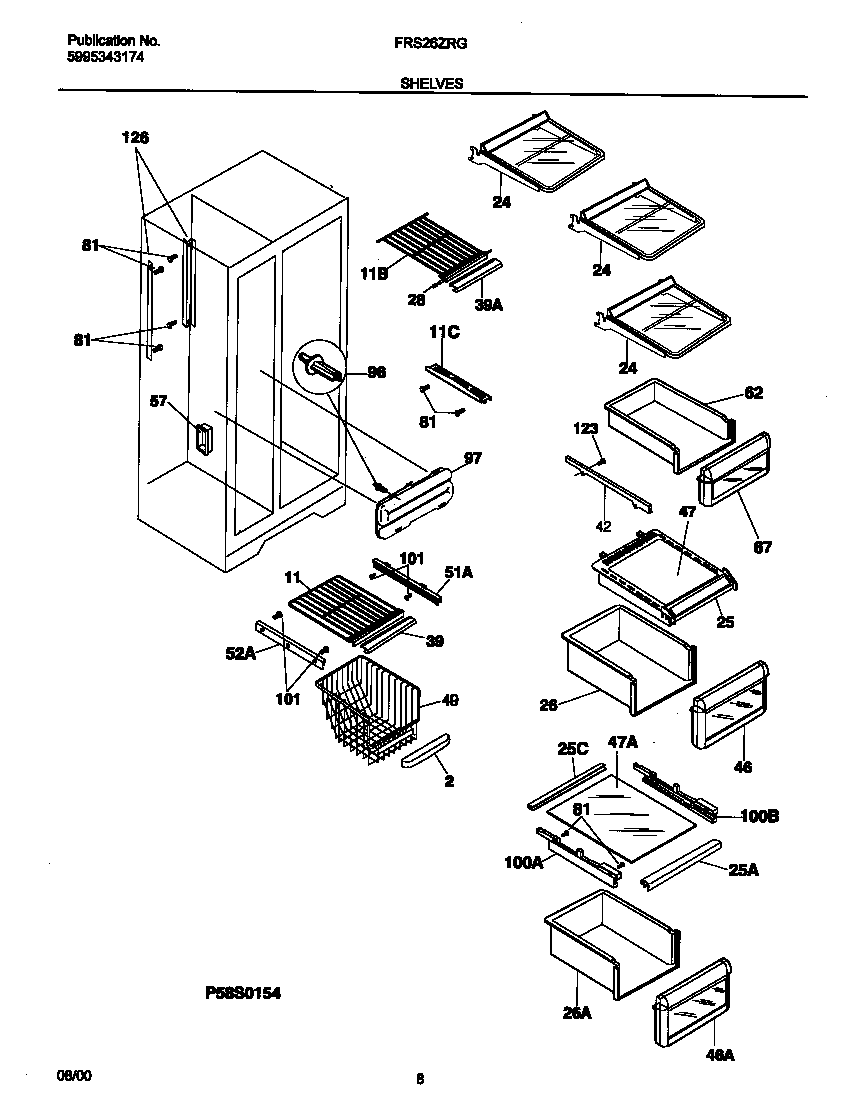 Frigidaire FRS26ZRGWB shelves diagram