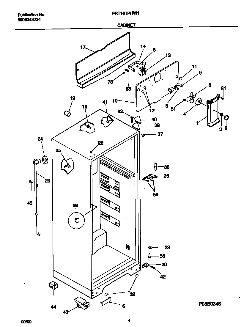 Frigidaire FRT18TPHW1 cabinet diagram