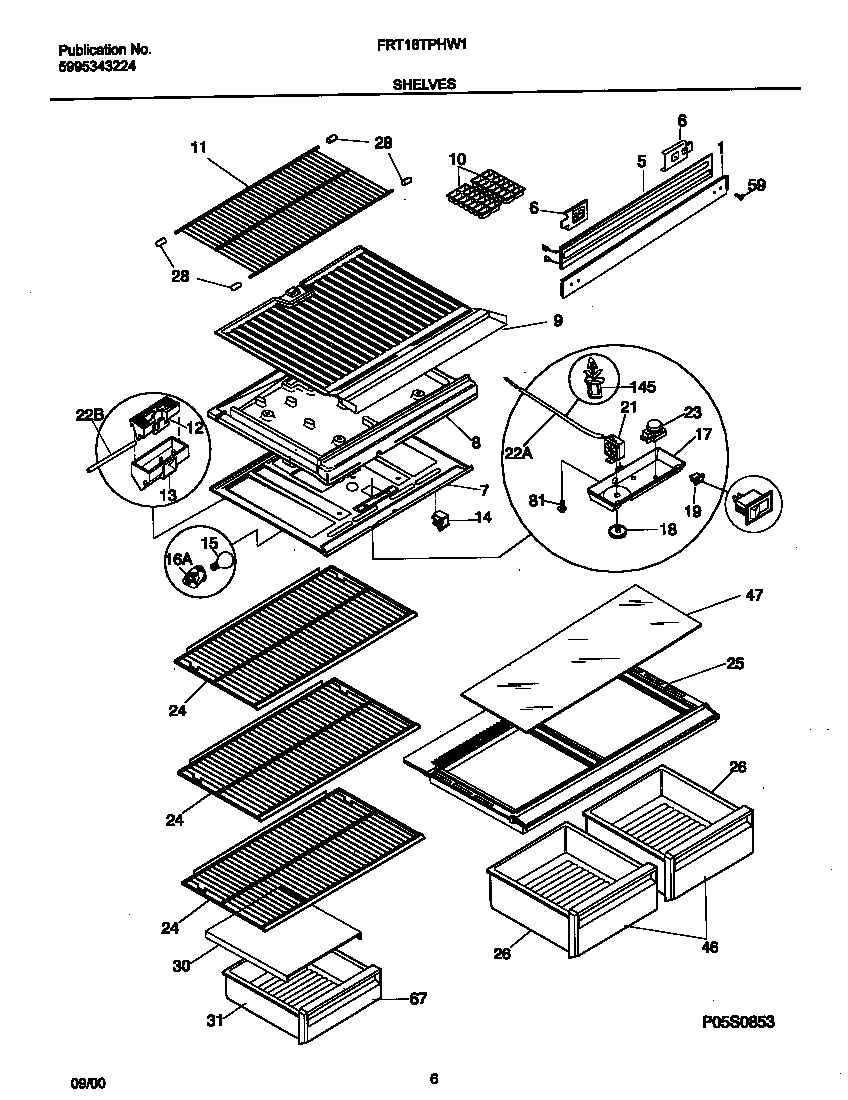 Frigidaire FRT18TPHW1 shelves diagram