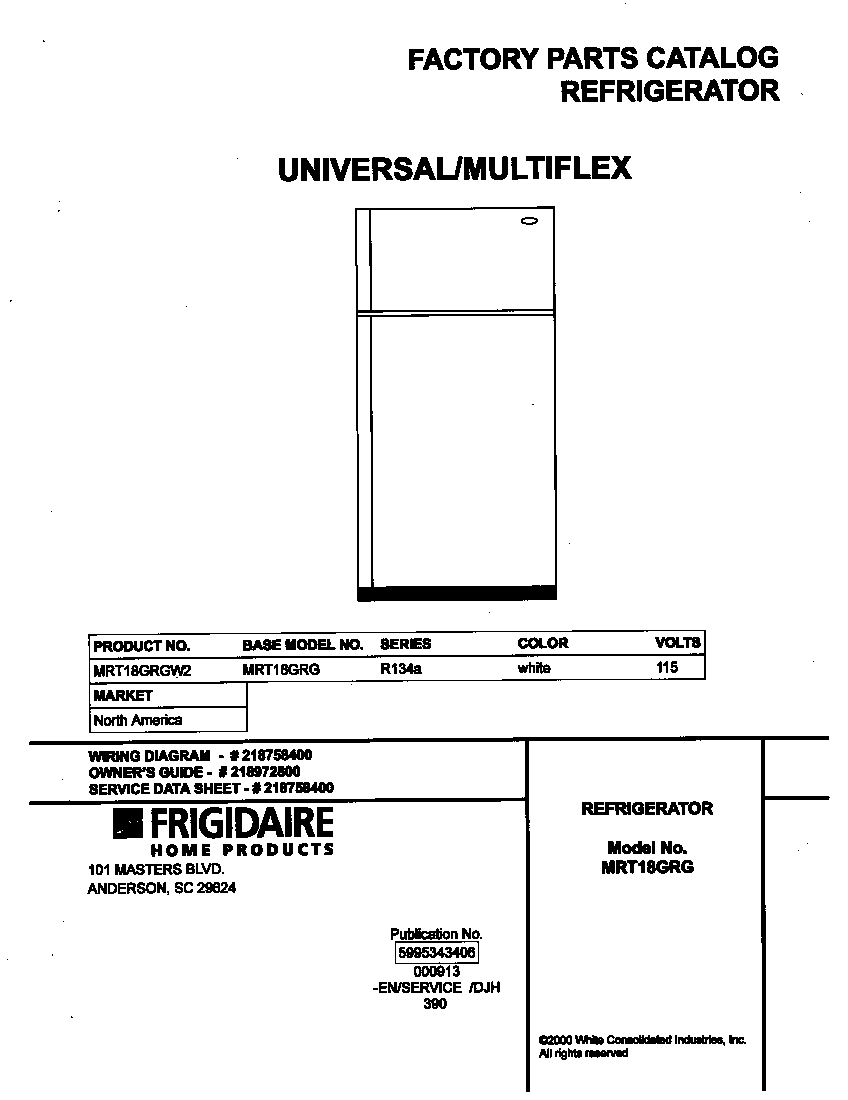 Universal/Multiflex (Frigidaire) MRT18GRGW2 cover diagram