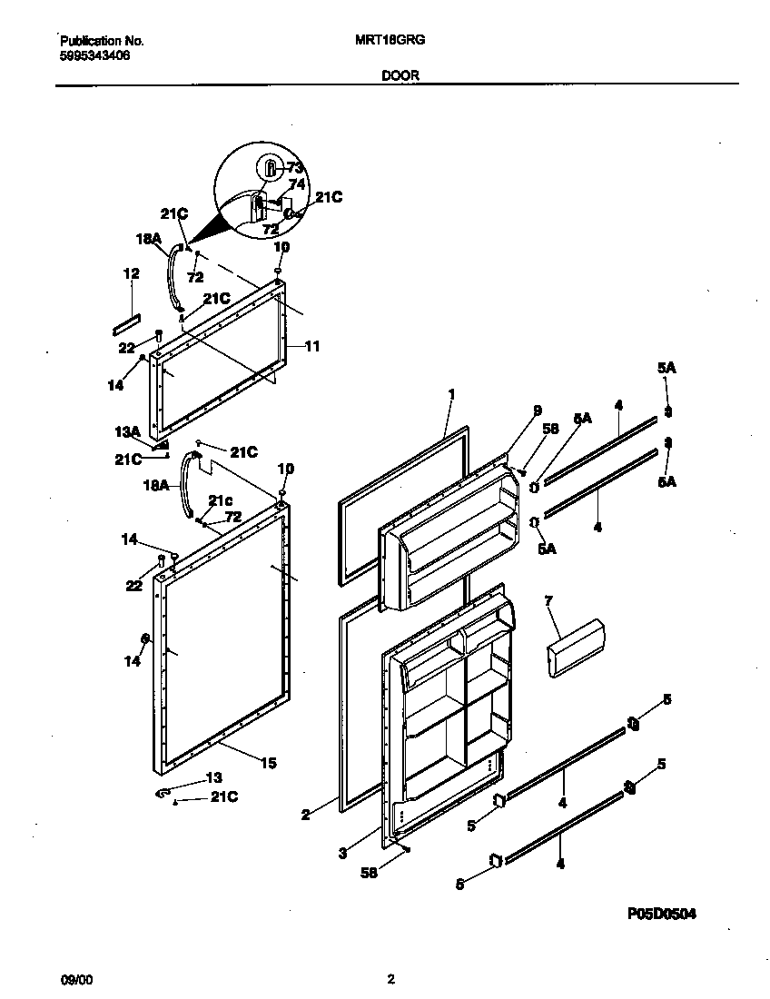 Universal/Multiflex (Frigidaire) MRT18GRGW2 door diagram