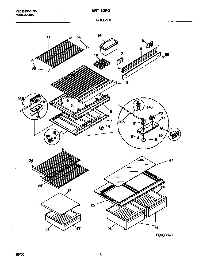 Universal/Multiflex (Frigidaire) MRT18GRGW2 shelves diagram