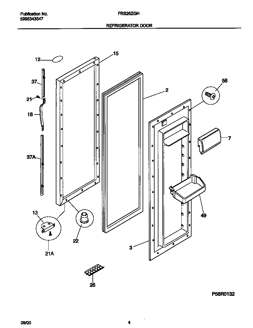 Frigidaire FRS26ZGHD4 refrigerator door diagram