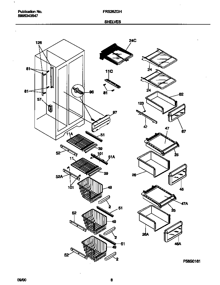 Frigidaire FRS26ZGHD4 shelves diagram