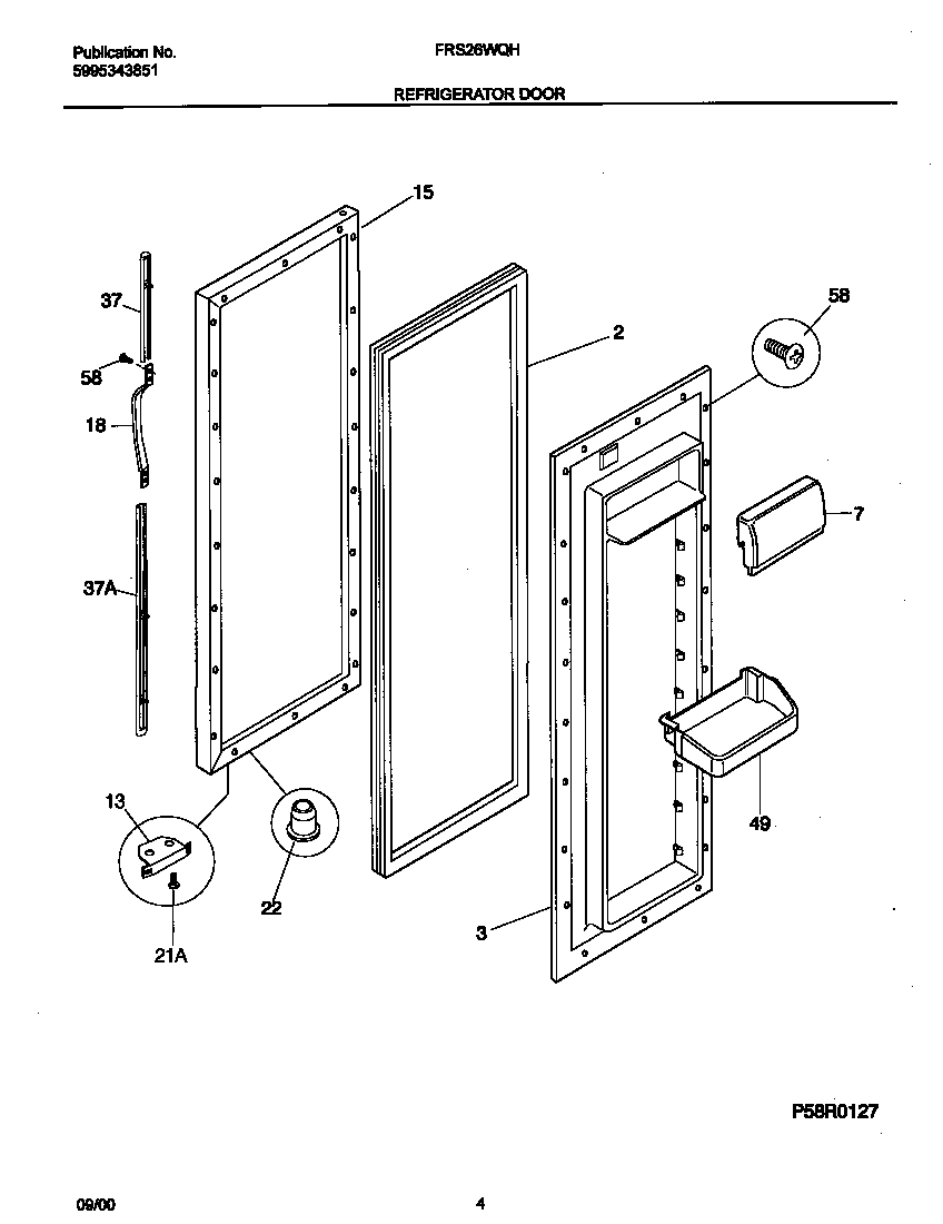 Frigidaire FRS26WQHD2 refrigerator door diagram