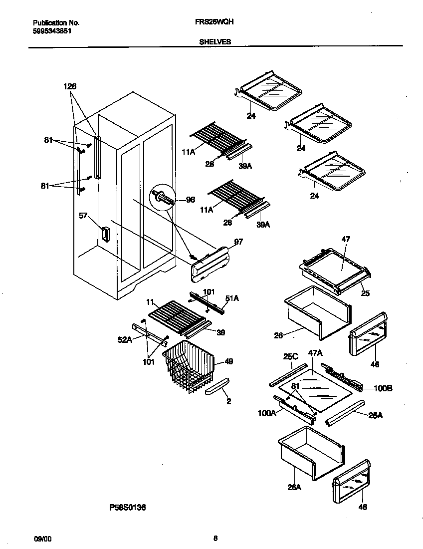 Frigidaire FRS26WQHD2 shelves diagram