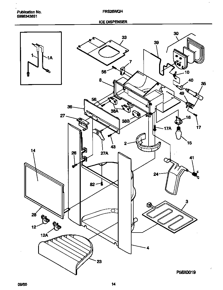 Frigidaire FRS26WQHD2 ice dispenser diagram
