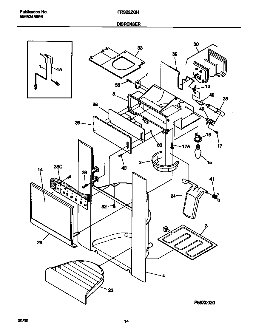 Frigidaire FRS22ZGHB5 dispenser diagram
