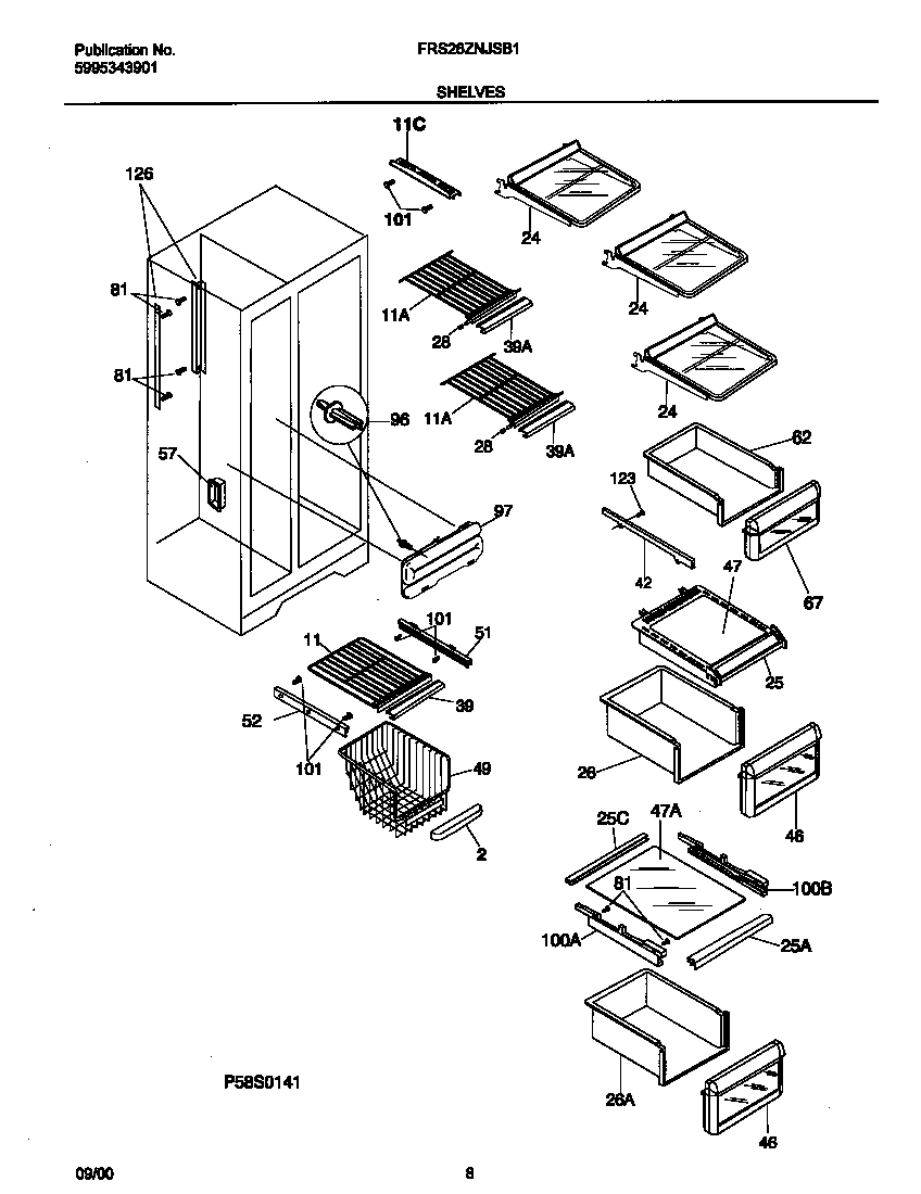 Frigidaire FRS26ZNJSB1 shelves diagram