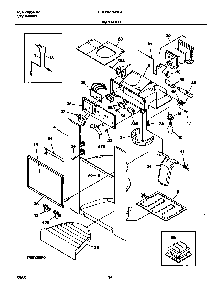 Frigidaire FRS26ZNJSB1 ice disp diagram