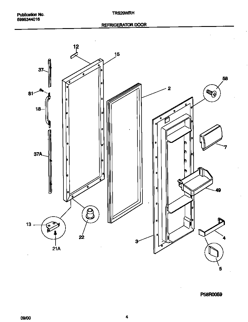 Tappan TRS20WRHW5 ref door diagram