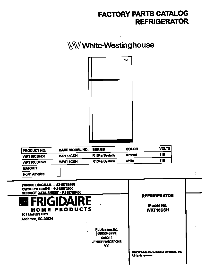 White-Westinghouse WRT18CSHW1 cover diagram