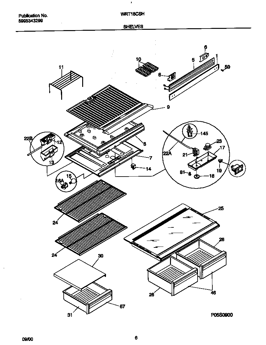 White-Westinghouse WRT18CSHW1 shelves diagram
