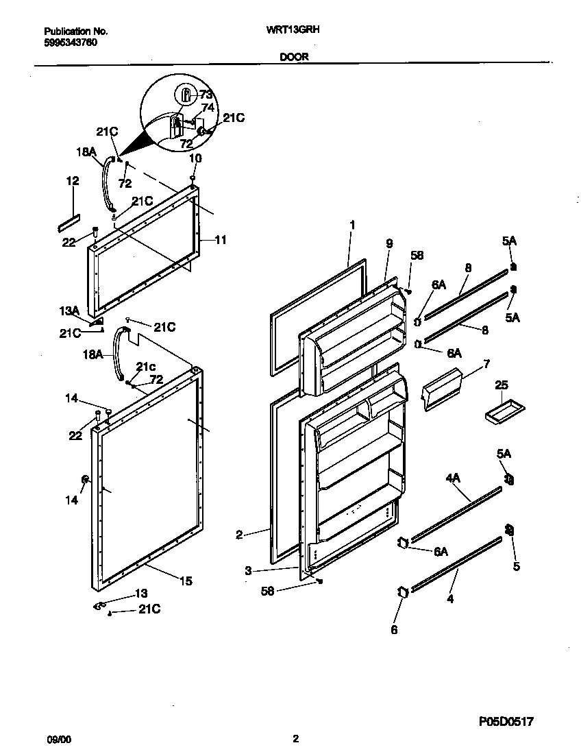 White-Westinghouse WRT13GRHW1 door diagram