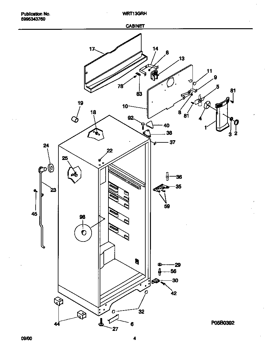 White-Westinghouse WRT13GRHW1 cabinet diagram