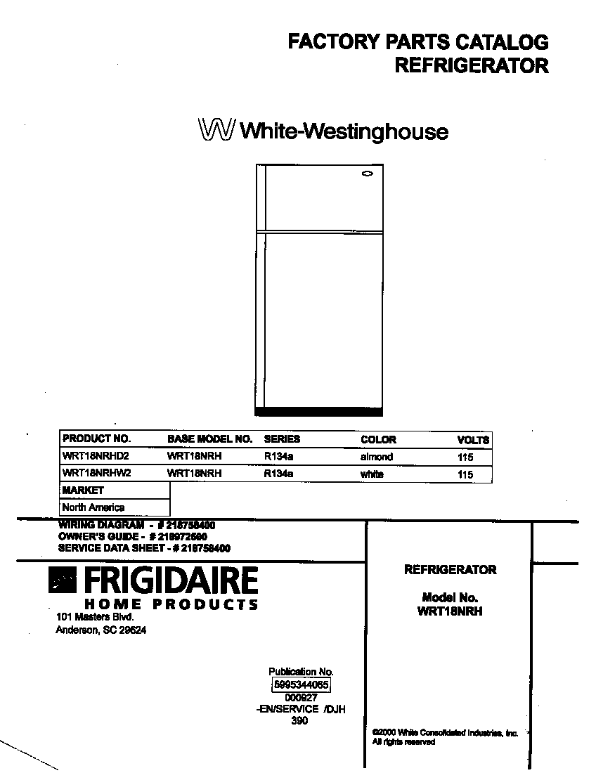 White-Westinghouse WRT18NRHD2 cover diagram