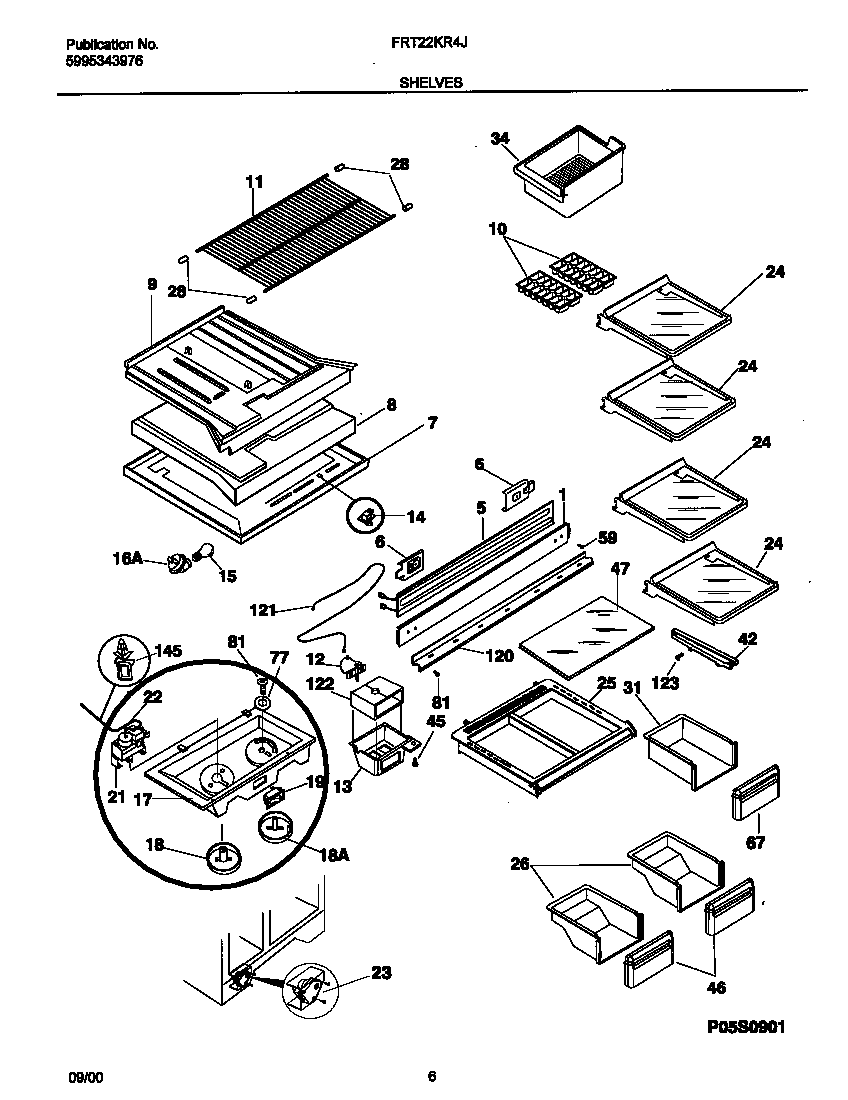 Frigidaire FRT22KR4JQ0 shelves diagram