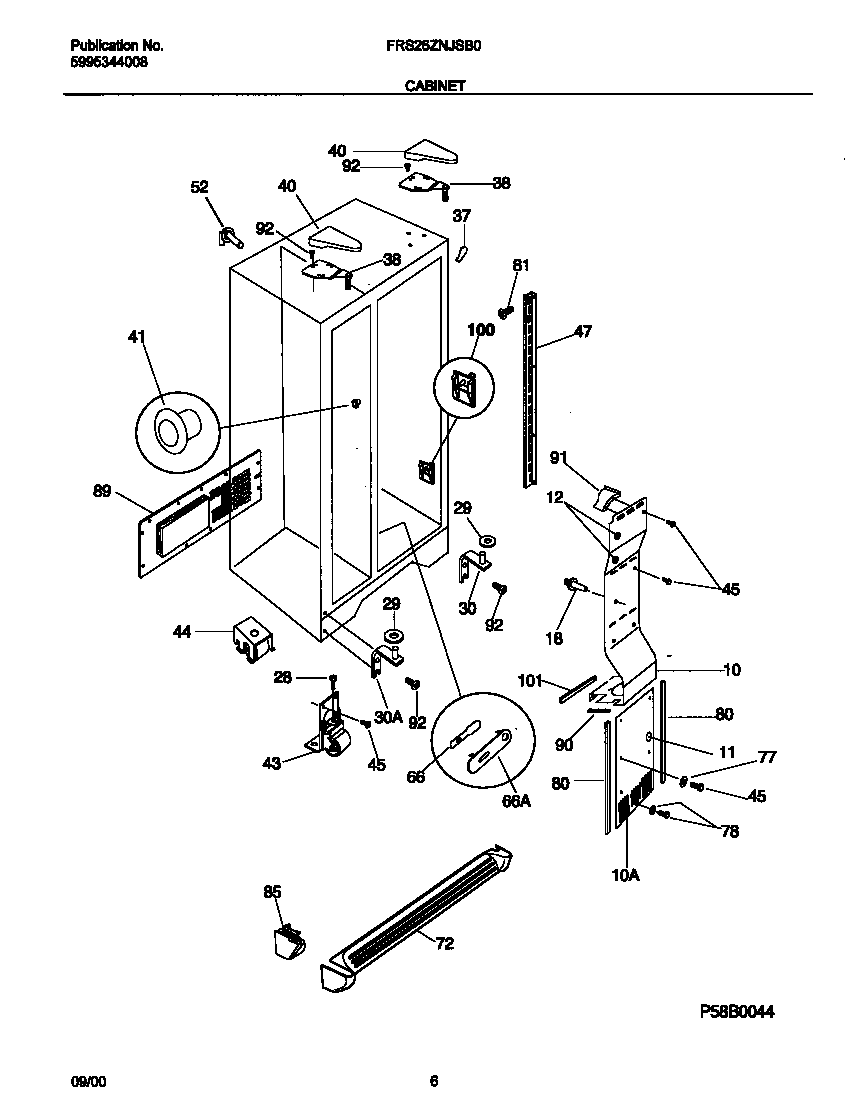 Frigidaire FRS26ZNJSB0 cabinet diagram
