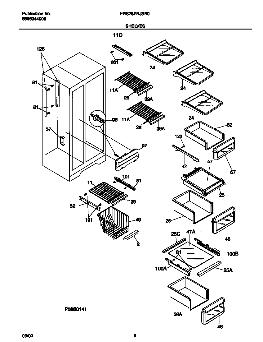 Frigidaire FRS26ZNJSB0 shelves diagram