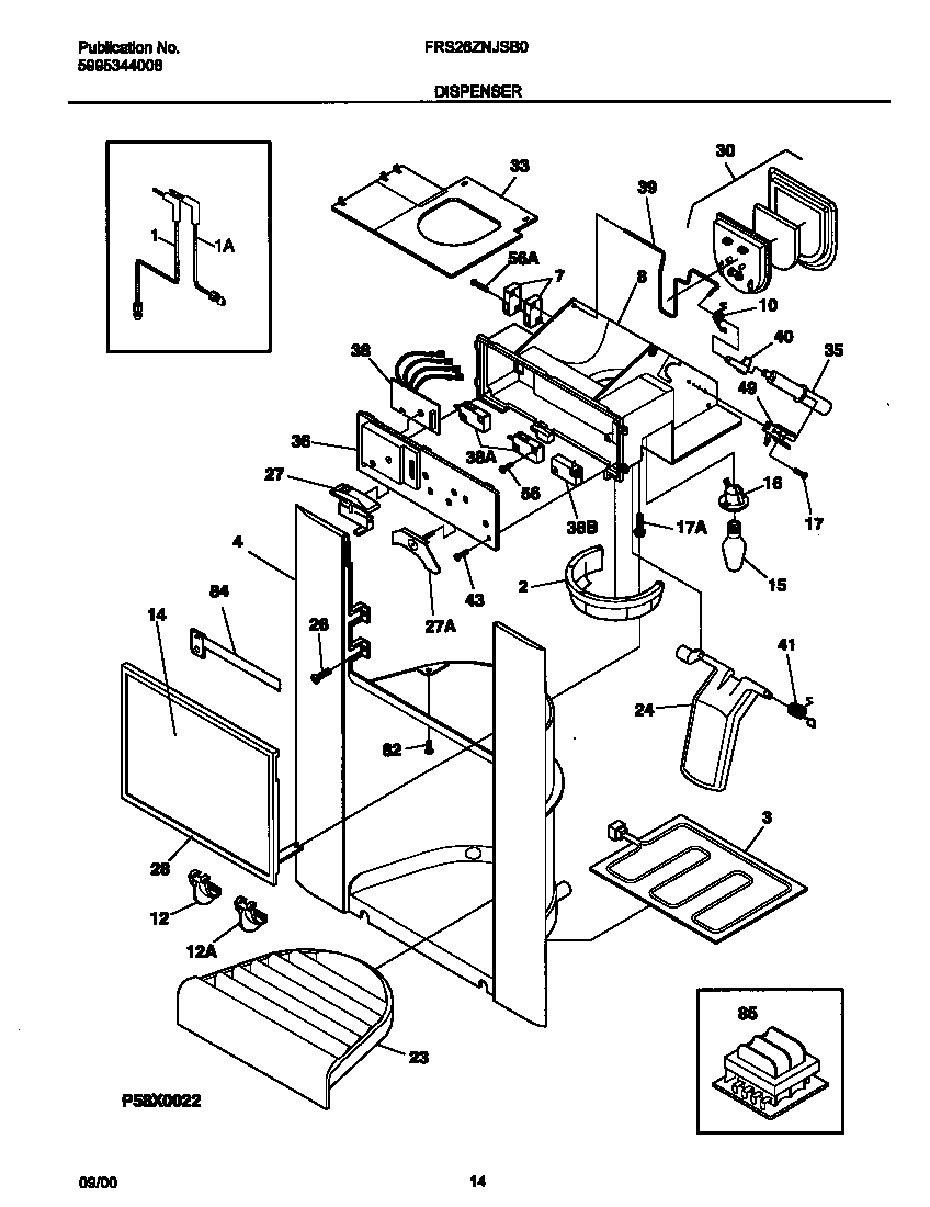 Frigidaire FRS26ZNJSB0 dispenser diagram