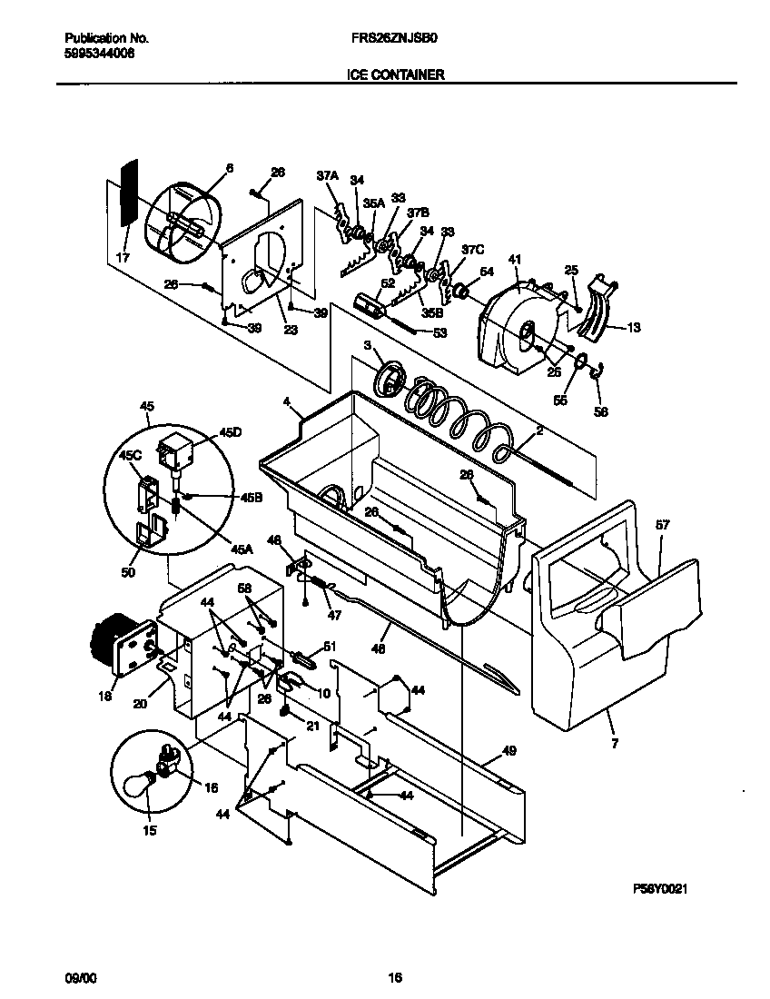 Frigidaire FRS26ZNJSB0 ice container diagram