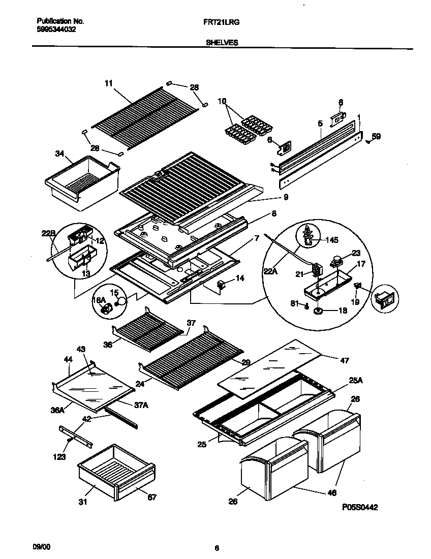 Frigidaire FRT21LRGW8 shelves diagram