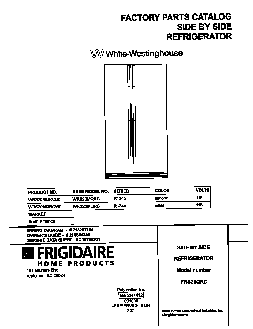 White-Westinghouse WRS20MQRCW0 cover diagram