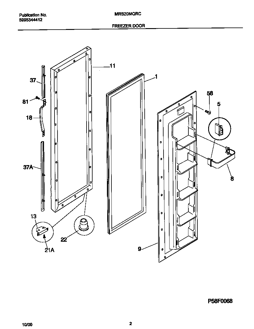 White-Westinghouse WRS20MQRCW0 freezer door diagram