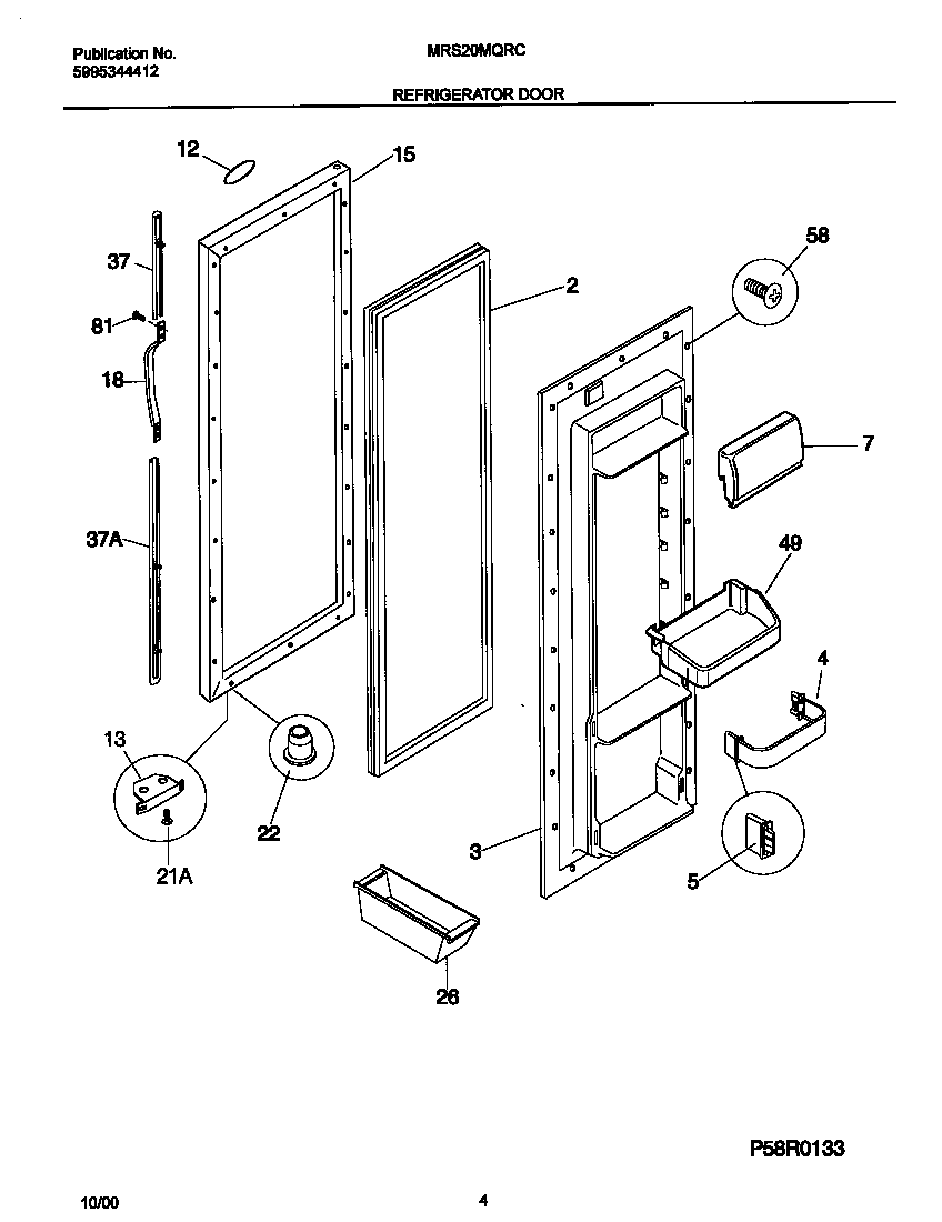 White-Westinghouse WRS20MQRCW0 refrigerator door diagram