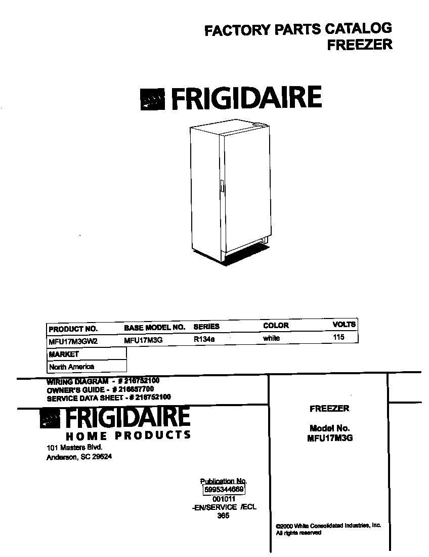 Universal/Multiflex (Frigidaire) MFU17M3GW2 cover diagram