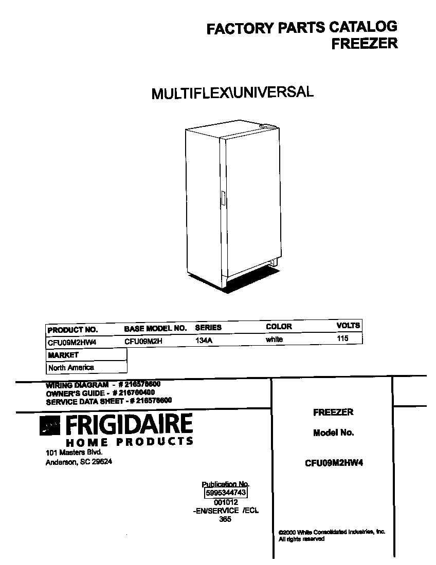 Universal/Multiflex (Frigidaire) CFU09M2HW4 cover diagram