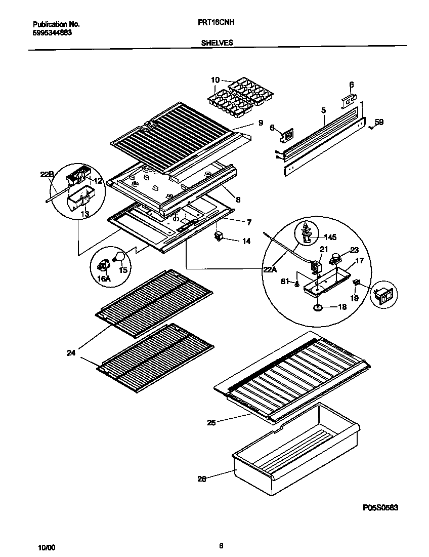 Frigidaire FRT16CNHW4 shelves diagram
