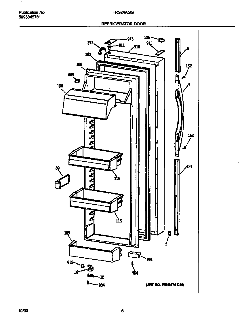 Frigidaire FRS24AGGW9 refrigerator door diagram