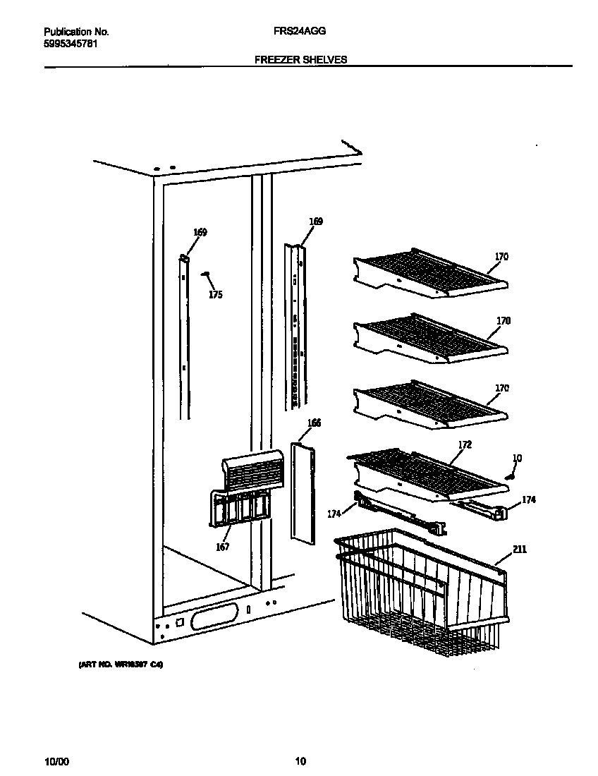 Frigidaire FRS24AGGW9 freezer shelves diagram