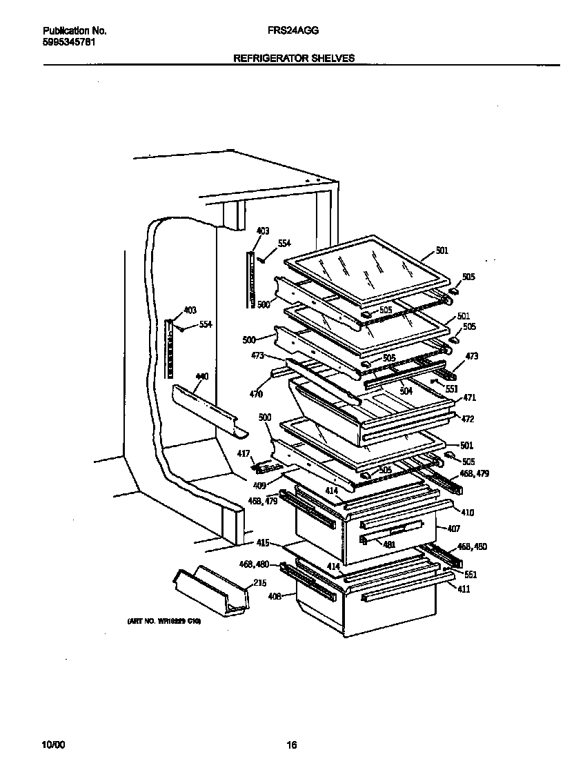 Frigidaire FRS24AGGW9 refrigerator shelves diagram