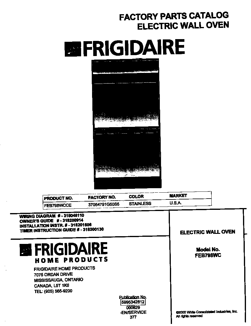 Frigidaire FEB798WCCE cover diagram